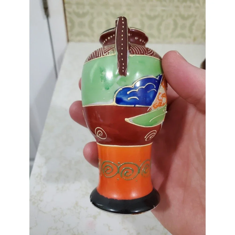 Vintage Miniature Satsuma Vase Made in Japan 4.5” Tall Hand Painted Elder